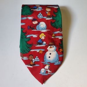 Vintage Snoopy & Friends Peanuts Silk Christmas Printed Tie Red